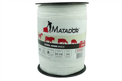 Szeroka taśma do pastucha dla koni 4cm x 200m (biała) Matador MTR080R