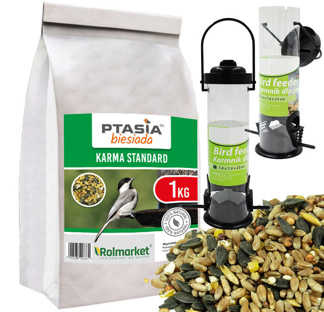 Pokarm zimowy dla ptaków dzikich Ptasia Biesiada™ 1kg Standard + karmniki Tuba 2 szt