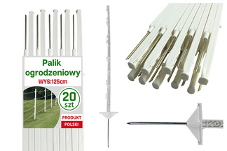 Palik polipropylenowy (słupek) biały 125cm - 20 sztuk