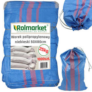 Worek polipropylenowy ze sznurkiem niebieski 25kg, 50x80cm  (1000 szt)