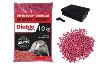 Skuteczna trutka na myszy i szczury Diablo Forte granulat 10kg + karmnik deratyzacyjny z kluczykiem