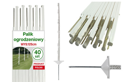 Palik polipropylenowy (słupek) biały 125cm - 40 sztuk