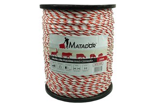 Bardzo mocna plecionka, lina 5,5mm Matador Premium MTR100R czerwono-biała do ogrodzeń elektrycznych 500m