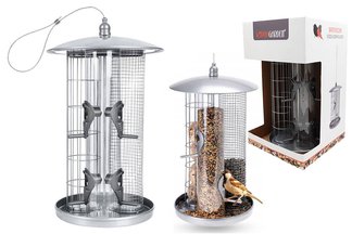 Metalowy potrójny karmnik dla ptaków na kule tłuszczowe, ziarna słonecznika i karmę