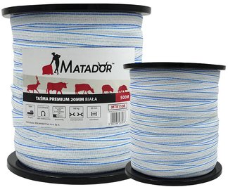 Mocna taśma do ogrodzeń elektrycznych dla koni Matador Premium biała 20mm x 500m