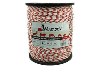 Bardzo mocna plecionka, lina 5,5mm Matador Premium MTR100R czerwono-biała do ogrodzeń elektrycznych 500m
