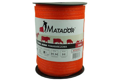 Szeroka elektryczna taśma do pastucha dla koni 40mm x 200m (pomarańczowa) Matador MTR090R