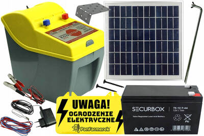 Uniwersalny elektryzator Eco Stop z panelem słonecznym oraz akumulatorem na bydło mleczne, małe psy i koty